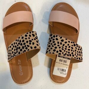 Lucky Top Kids Girls Size 3 Tan Cheetah Print  Slide Sandals Flats